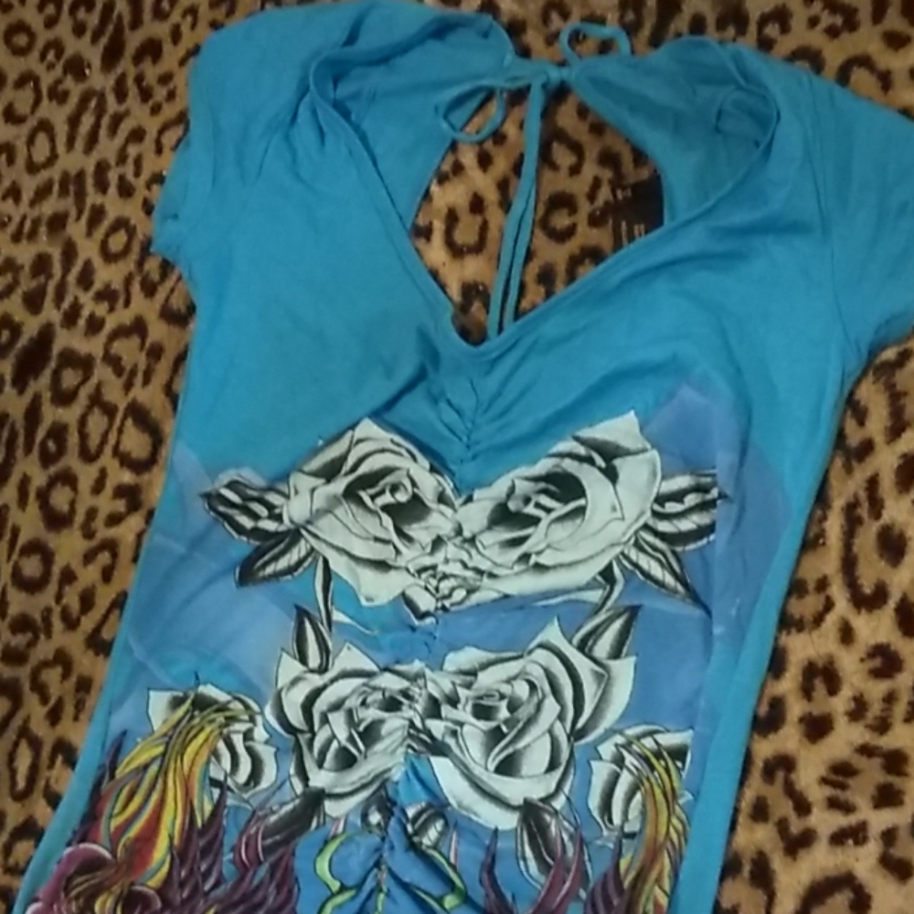 NWT Christian Audigier open back tattoo tee (XS) - Picture 3 of 8